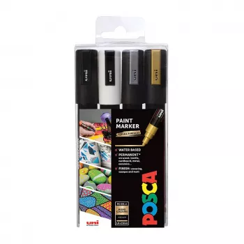 Uni-Ball Faber-Castell POSCA PC-5M Metallic set akrilnih markera, 4 boje, srednji okrugli vrh 1,8-2,5 mm 182544