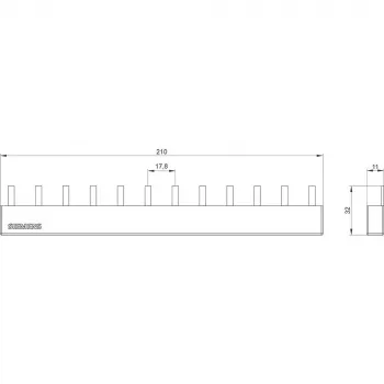 SIEMENS sabirnica s iglama 4x3-fazna 5ST3645, 12 modula, 63 A, 400 V, 10 mm², potpuno izolirana