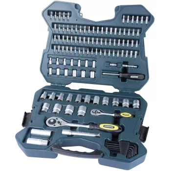 BRÜDER MANNESMANN 115-dijelni set nasadnih ključeva 1/2 inch i 1/4 inch pogon s preklopnim račnama, CrV čelik, metričke veličine, bitovi, produžeci, kardanski zglobovi, u kutiji (98415)