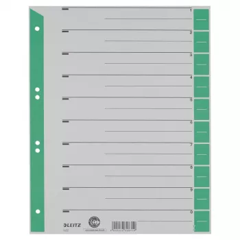 LEITZ 16523055 A4 kartonski razdjelni listovi, zeleni, 25 listova, univerzalni 11 rupa, 160 g/m²