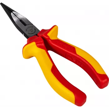 BRÜDER MANNESMANN VDE Needle Nose Pliers 160 mm, Insulated 1000V, Long Nose Pliers for Live Electrical Work, Red/Yellow 10603