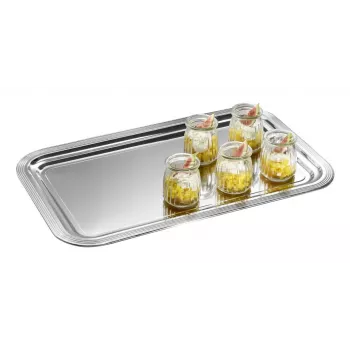 APS CLASSIC Rectangular Serving Platter 530x325 mm Silver Nickel-Plated High-Gloss Chrome with Lines
