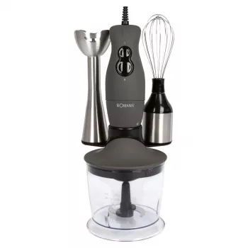 Bomann Hand Blender with Stainless Steel Shaft, 400 W, 2 Speeds, Whisk, Chopper (660551)