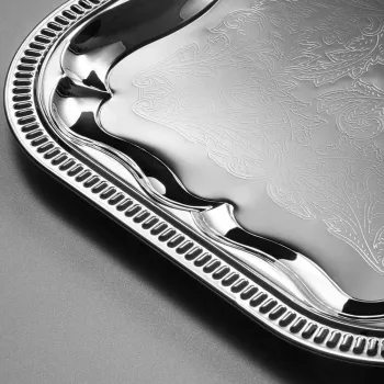 APS pladanj za zabave, pravokutni (Š)410 x (D)310 mm, srebrni od metala, niklani i sjajno kromirani, unutrašnje površine - 1 kom. (392)