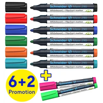 Schneider Maxx 290 marker za bijele ploče i flipchart set od 8 različitih boja, okrugli vrh 2,0-3,0 mm 129098
