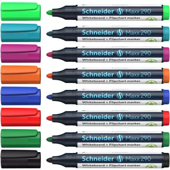 Schneider Maxx 290 marker za bijele ploče i flipchart set od 8 različitih boja, okrugli vrh 2,0-3,0 mm 129098