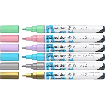 Schneider Paint-It 310 V2 set akrilnih markera, različite boje, 2,0 mm okrugli vrh, 6 komada 120196
