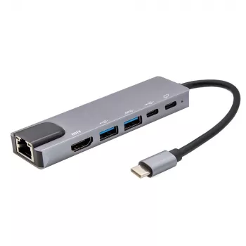 E+P USB-C multiport adapter 6-u-1 MPA6 crno-srebrni