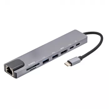E+P USB-C multiport adapter 8-u-1 MPA8 crno-srebrni