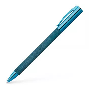 Faber-Castell Ambition kemijska olovka – drveno kućište plavo, crna tinta, kromirani ukrasni prsten 148035