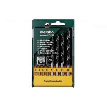 Metabo 627202000 Wood Spiral Drill Bit Set, 8-Piece, 3-10 mm, HSS, Centering Point, Plastic Cassette