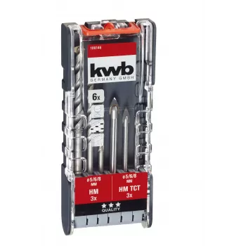 kwb 109146 Glass Drill Bit Set, 6 Pieces, 5/6/8 mm, Tungsten Carbide, for Glass, Tile, Ceramic, Mirror, Porcelain