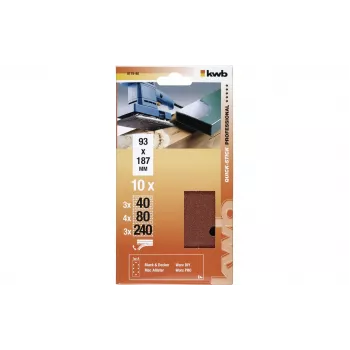 KWB 817980 listovi brusnog papira, granulacija P40/P80/P240, 186 x 93 mm, 10 komada