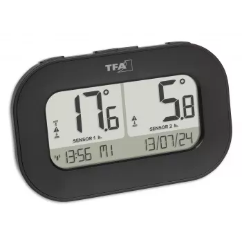 TFA Dostmann DOUBLE-CHECK Wireless Digital Thermometer, Black 30.3073.01