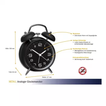 TFA Dostmann Mechanical Alarm Clock 60.1025 Black