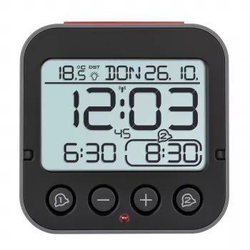 TFA Dostmann 60.2550.01 Radio Controlled Alarm Clock Black with Dual Alarms