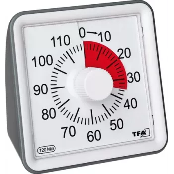 TFA DOSTMANN VISUAL timer, bijeli, analogni, 60-minutni mehanički odbrojavač s tihim radom i zvučnim alarmom (38.2043.10)