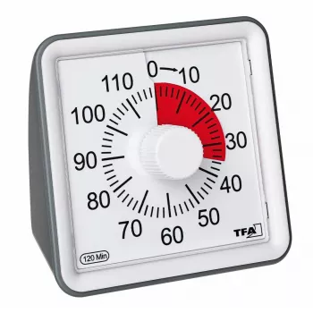TFA DOSTMANN VISUAL timer, bijeli, analogni, 60-minutni mehanički odbrojavač s tihim radom i zvučnim alarmom (38.2043.10)