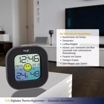 TFA Dostmann FUN unutarnji elektronički higrometar, crni (30.3242.02)