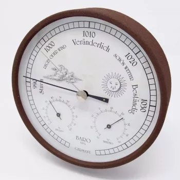 TFA Dostmann 20.2027.08 Analog Weather Station with Barometer, Thermometer and Hygrometer, White Dial, Brass Bezel, Wall-Mountable
