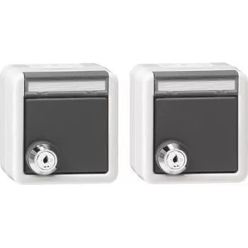 Gira set 2x SCHUKO utičnica s bravom i preklopnim poklopcem, nadžbukna, IP44, isti ključ, čisto bijela 456030