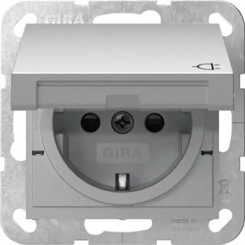 Gira System 55 SCHUKO Socket Outlet with Hinged Cover and Increased Touch Protection, Pure White Glossy 475426