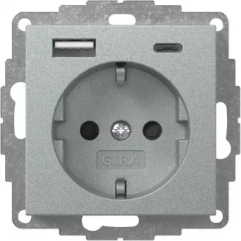 Gira System 55 SCHUKO utičnica s USB A/C punjačem, aluminij 245926