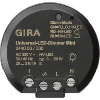 GIRA 244000 univerzalni LED modul za prigušivanje, podžbukni, elektronički, 230 V AC, 3-100 W LED / 20-200 W halogena, fazni rez, soft start, memorijska funkcija