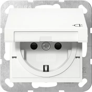 GIRA 475403 SCHUKO Socket Outlet with Hinged Lid, Increased Contact Protection, System 55, Pure White