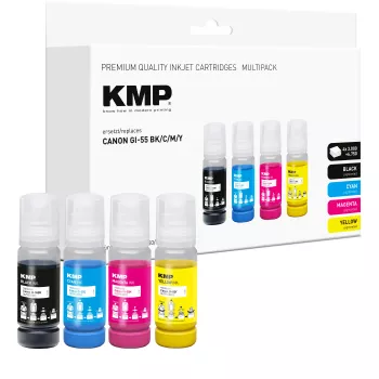 KMP Refill Ink Kit for Canon GI-55BK/C/M/Y, 4x70 ml Combo Pack (Black, Cyan, Magenta, Yellow) 1587,0005
