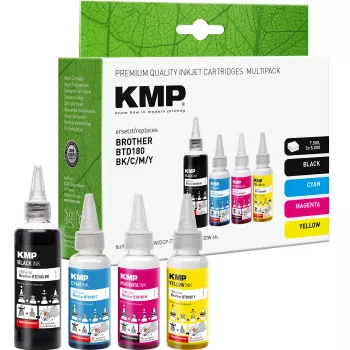 KMP PRINTTECHNIK set tinte za punjenje za Brother BTD180BK/C/M/Y – crna 110ml, cijan/magenta/žuta po 50ml (kompatibilno) 1555,0005