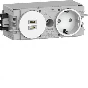Hager Winsta podžbukna SCHUKO utičnica s 2x USB-C PD 20W punjačem, čisto bijela GS17009016