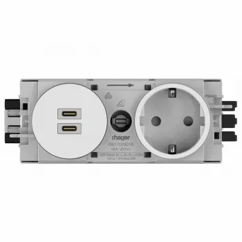 Hager Winsta podžbukna SCHUKO utičnica s 2x USB-C PD 20W punjačem, čisto bijela GS17009016