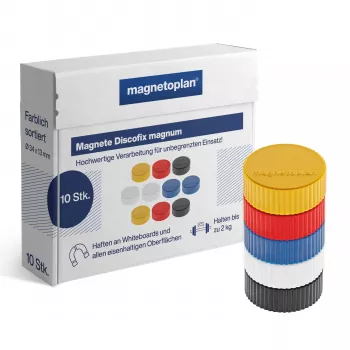 Magnetoplan Discofix Magnum miješani magneti za bijelu ploču, 34 mm, 10 komada 1660010