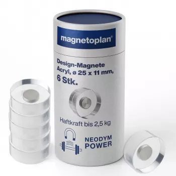 MAGNETOPLAN HOLTZ magnetoplan dizajnerski magneti, 25 mm, 6 kom neodimijski magneti s prozirnom akrilnom ručkom, polirani (1680025)