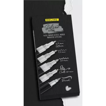 ONLINE Silver Lettering set akrilnih markera, srebrni, 5 komada (18518)