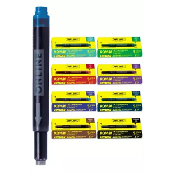 ONLINE univerzalne tinte za nalivpero, 6 različitih boja (kraljevsko plava, crna, smeđa, noćno plava, ljubičasta, crvena), Standard International kratke 70057