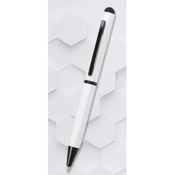 ONLINE SCHREIBGERÄTE Hexagon Stylus kemijska olovka, bijelo kućište, plava tinta, kapacitivni stylus, rotacijski mehanizam, aluminij, 1 komad (21031/3D)