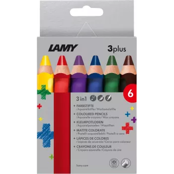 LAMY 3plus drvene bojice, set od 6, ergonomski trokutaste, ekstra debela lomljiva mina, razne boje 1222002