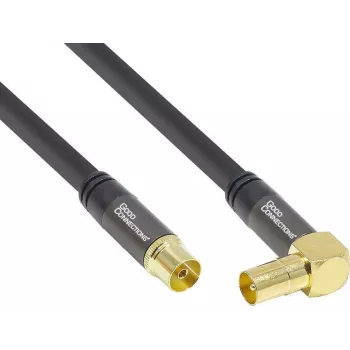 GoodConnections SAT antenski kabel SmartFLEX, kutni IEC/koaksijalni utikač na utičnicu, pozlaćeni, četverostruko oklopljen, 120 dB, crni, 10 m (GC-M2077)