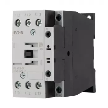 Eaton DILM25-01(RDC24) 3-polni kontaktor, 24 V DC zavojnica, 25 A AC-3, 1 NC pomoćni kontakt, IP00, crno-bijeli 277178