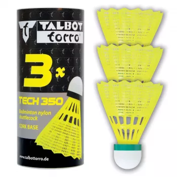 TALBOT torro badminton loptica Tech 350, spora, žuto-zelena, izdržljiva najlonska loptica za rekreaciju i trening - 1 komad (479115)