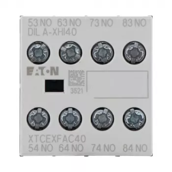 Eaton DILA-XHI40 pomoćni kontaktni blok, 4 NO, prednja montaža, vijčani priključci, crno-bijeli 276428