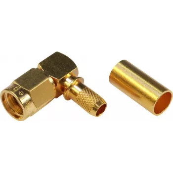 TELEGÄRTNER SMA Reverse Plug Connector, Right-Angle, 50 Ohm, Crimp/Solder, Gold-Plated, J01150R0031
