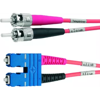Telegärtner OM4 optički patch kabel ST na SC, 50/125µm multimode, 2m, aqua L00891A0079