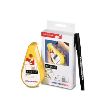 HellermannTyton RiteOn početni paket s prednapunjenim dozatorima, 600 samolaminiranih etiketa, bijelih, 19 x 38 mm, uključuje crveni marker 550-14010