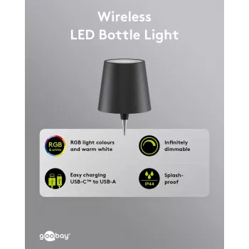 Wentronic Goobay Wireless LED Bottle Light, RGBW, Black (76571)