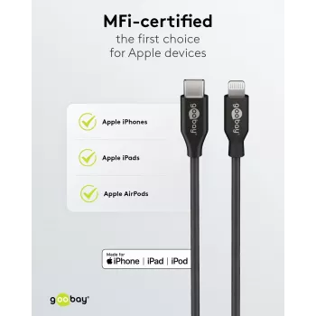Goobay set Dual-USB auto brzog punjača Lightning 27 W - USB-C i USB-A auto punjač s USB-C na Lightning kabelom 72166