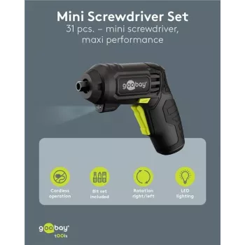 Goobay mini set odvijača s baterijom 31-dio pištolj ručka s 28 bitova i micro-USB funkcija punjenja (77818)