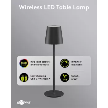 Wentronic Goobay bežična LED stolna lampa, veličina M, 38 cm, RGBW, crna (76569)